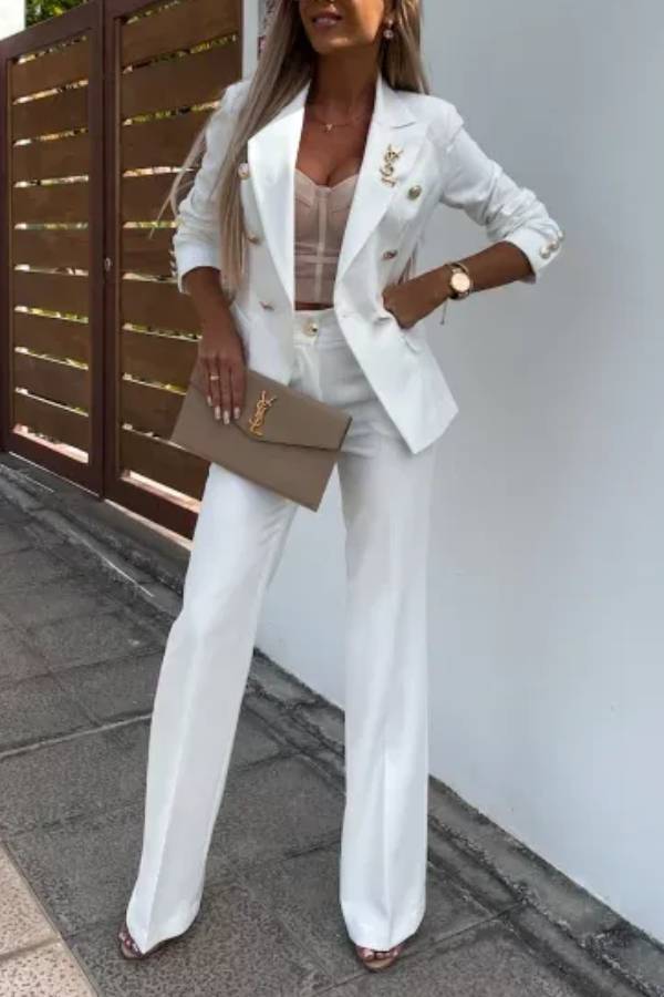 Gold Button Double Breasted Blazer