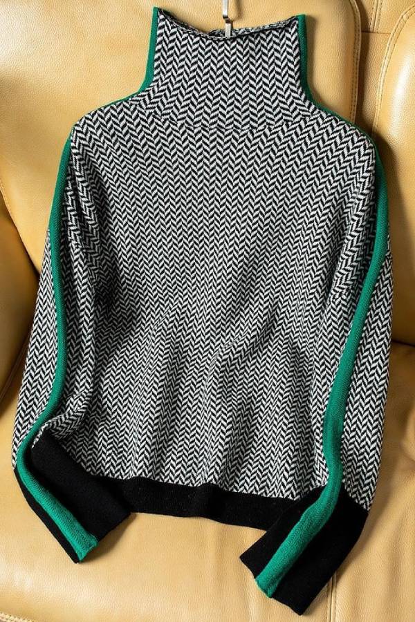 Chic High-Neck Patterned Jumper