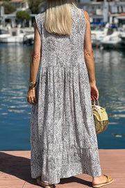 Irregular dot ink pattern v-neck sleeveless comfortable dress