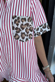 Women's Striped Animal Print Contrast Button Down Dress