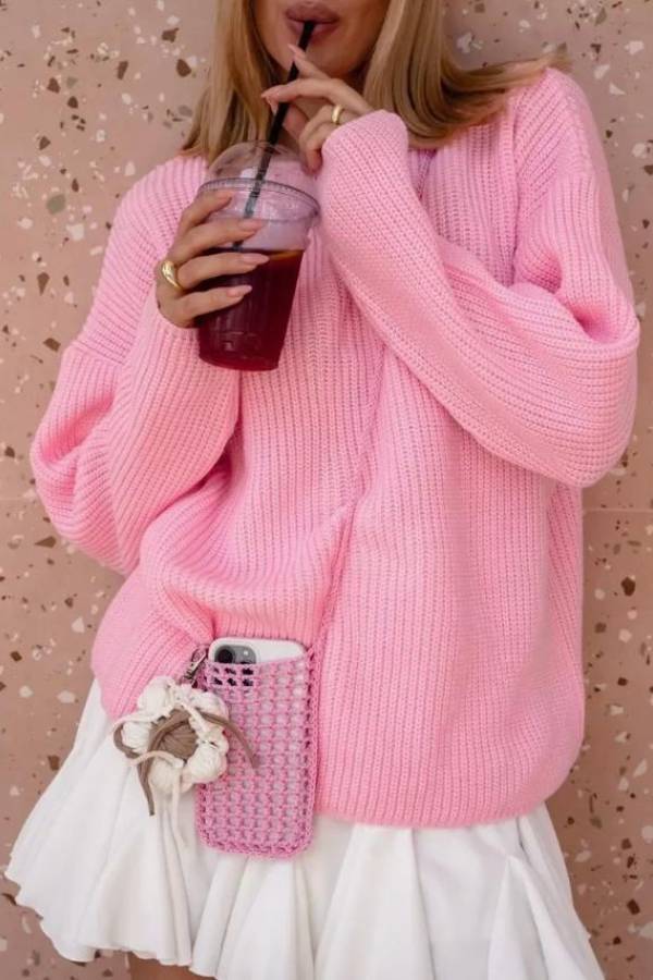 Oversized Drop Shoulder Crew Neck Chunky Knit Sweater