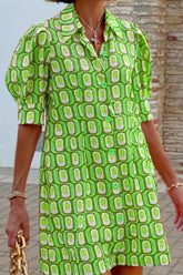 Fashion casual plaid print half-sleeved shirt dress