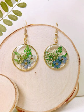 Resin Pressed Flower Earrings - Forest Forget Me Not