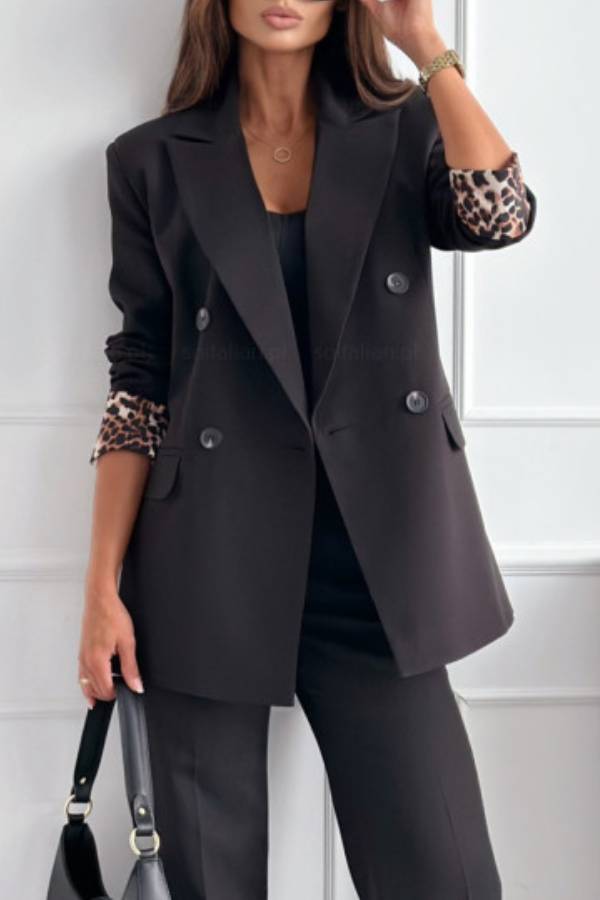 Women Double Breasted Loose Blazer with Contrast Cuffs