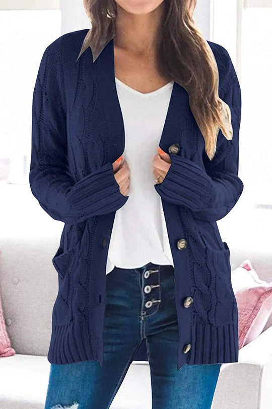 Knitted Solid Color Button Down Chunky Outwear Cardigan