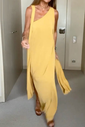 Asymmetric Solid Color Sleeveless One-Shoulder Maxi Dresses