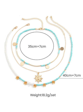 3pcs Sun & Floral Faux Pearl Beaded Necklace