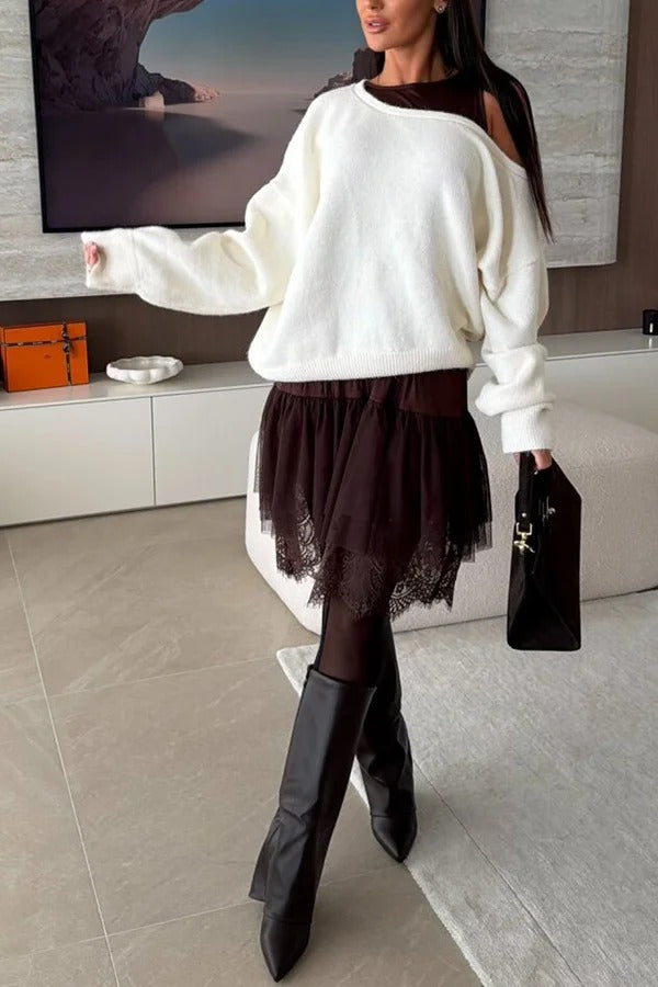 Upper East Chic Knit Wide Neck Long Sleeve Relaxed Sweater