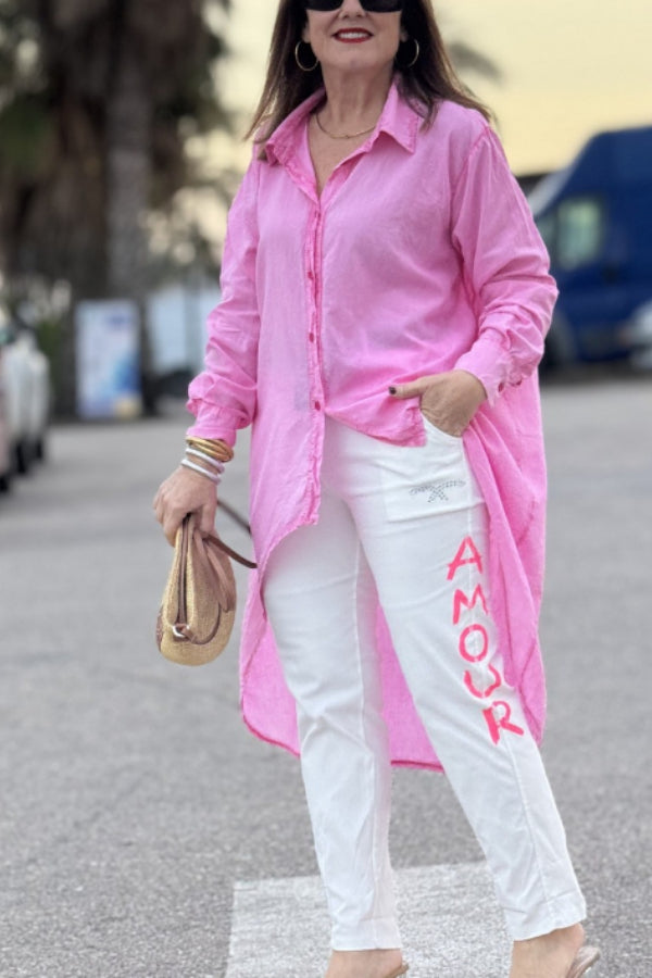Pink Asymmetric Long Sleeve Shirt