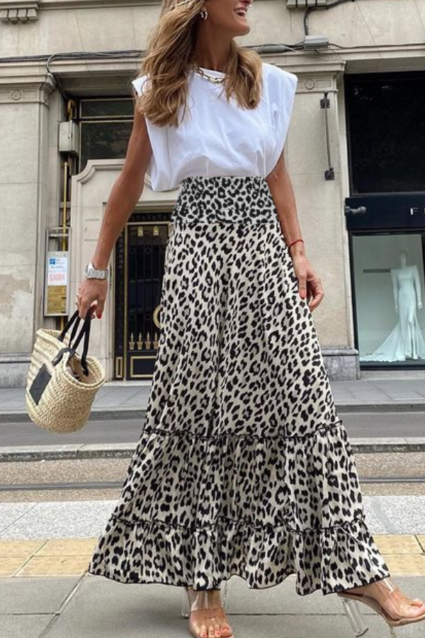 Women's Leopard Print Long Skirt