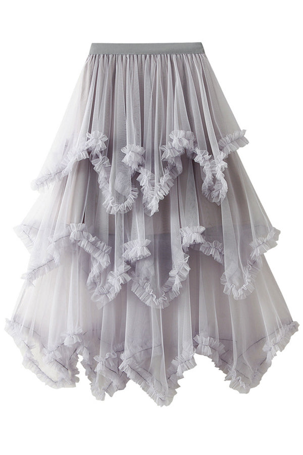 Cake skirt mid-length high waist big swing fluffy fairy gauze dress long skirt
