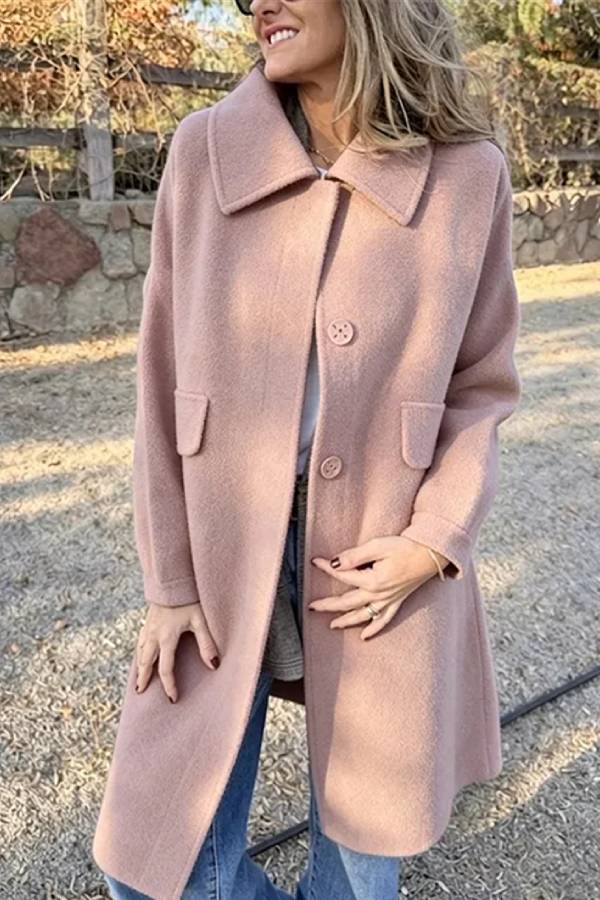 Women's Lapel Single Breasted Mid-Length Wool Blend Coat
