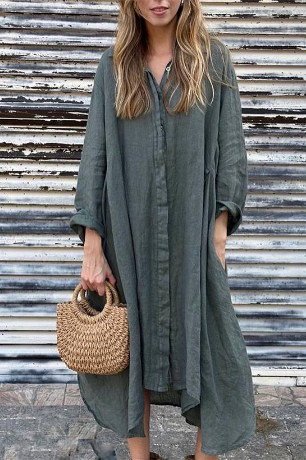 Oversized Linen Long Shirt Dress Casual Loose Tunic Dress