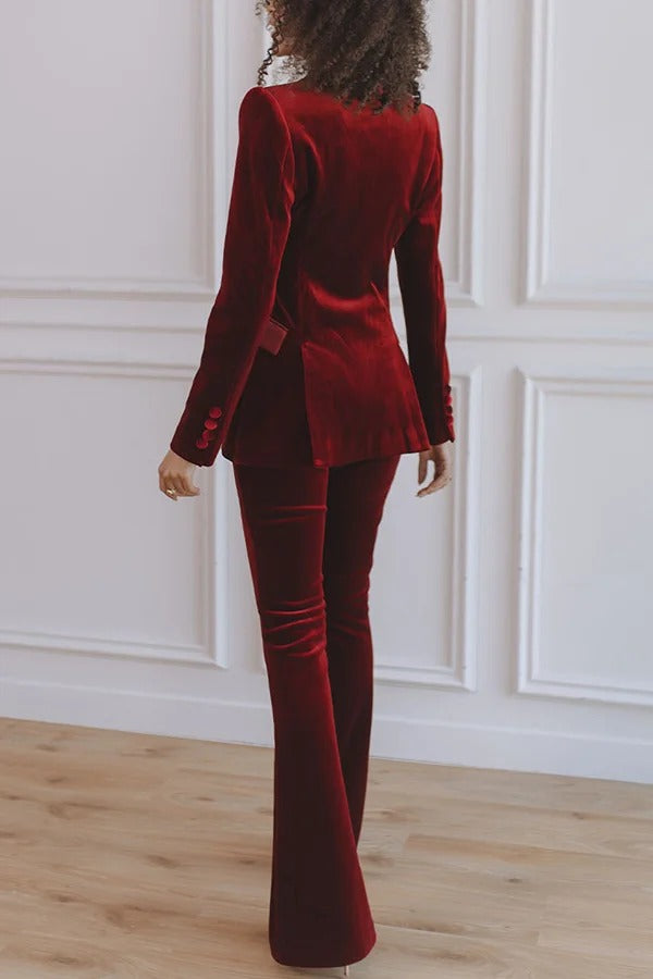Delicate Daze Velvet Satin Lapel Button Up Long Sleeve Tapered Waist Blazer