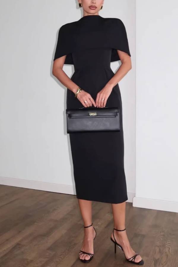 Cape Midi Evening Dress