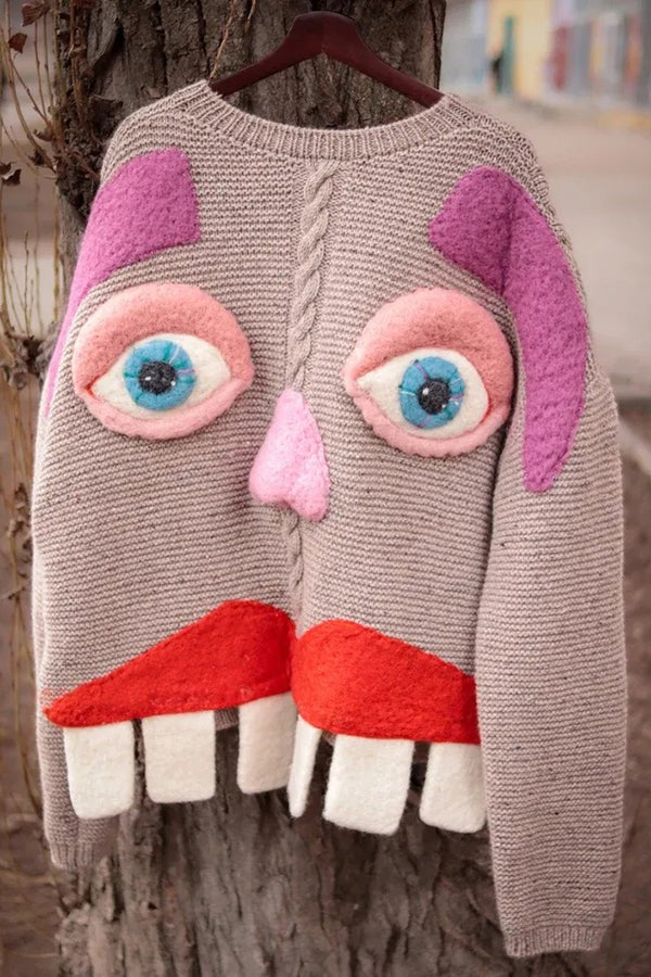 Fashion Funny Face Loose Long Sleeve Knitted Sweater