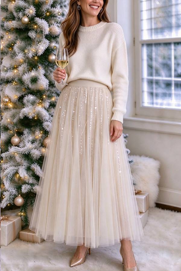 Elena Shimmer Tulle Maxi Skirt