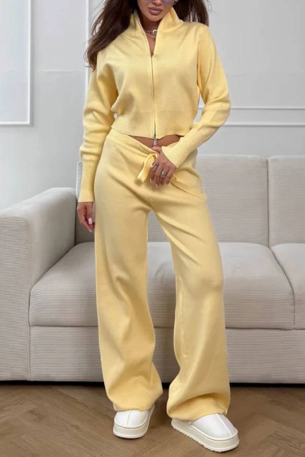 Stand Collar Zip Knit Two Piece Set