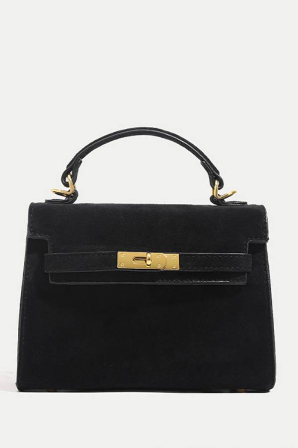 Suede metal clasp handbag Kelly bag
