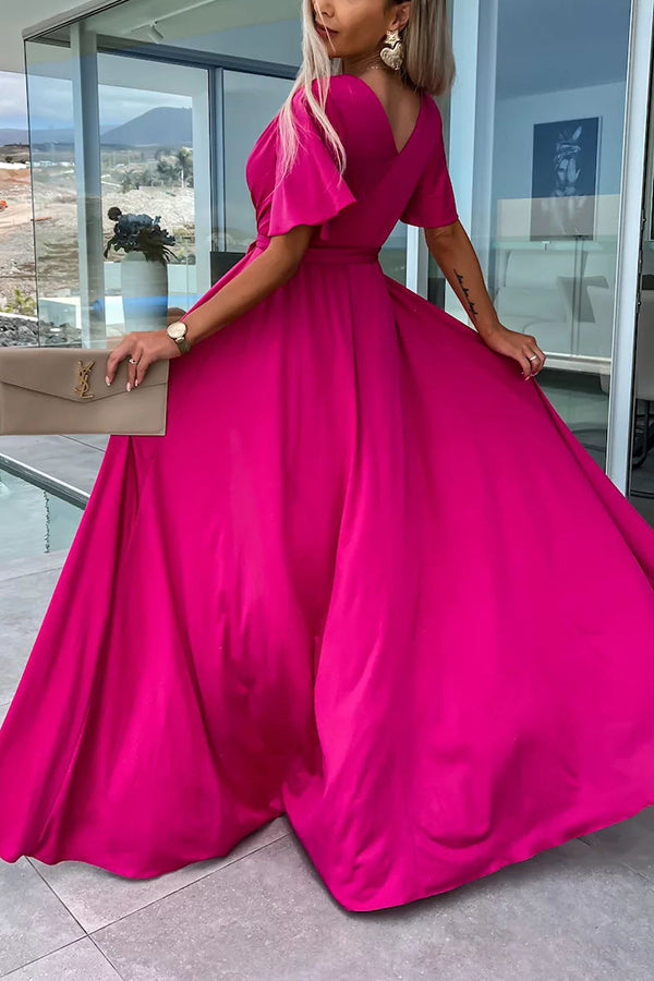 Call Me Confident Glitter Fabric Belted Slit Maxi Dress