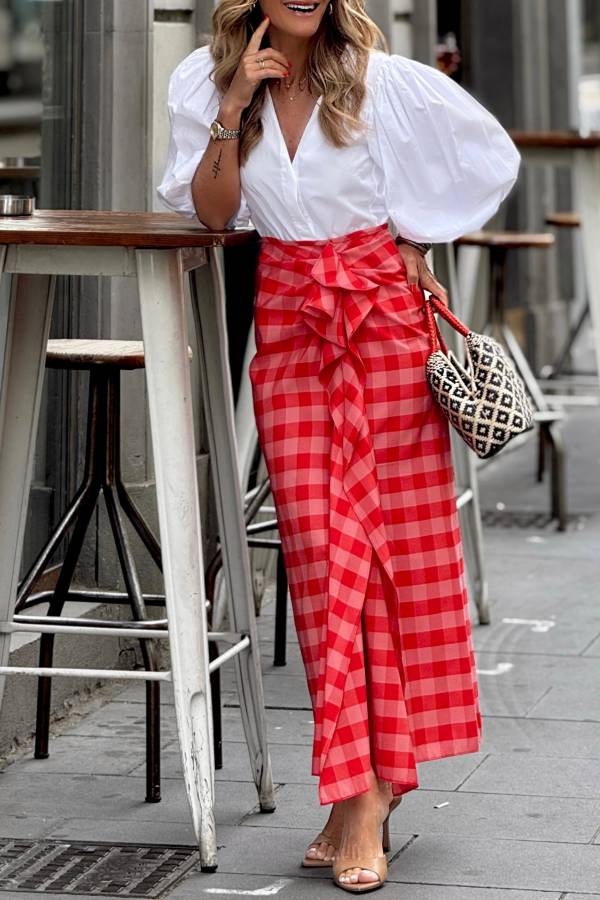 White V‑Neck Puff Sleeve Blouse
