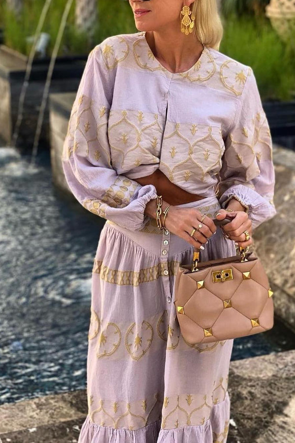 Mustard yellow printed horizontal skirt