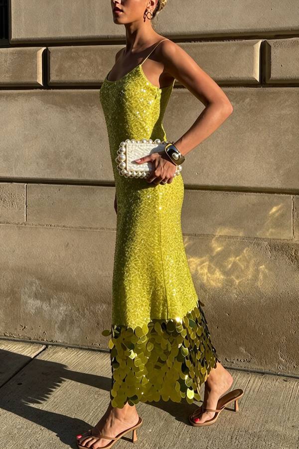 Sophia Sequin-Paneled Camisole Maxi Dress