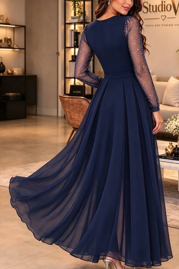 Aurora Tulle Shimmer Detail and Floral Appliqué Embellishment Waist Wide Leg Shawl Jumpsuit