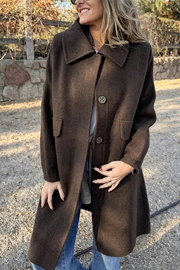 Women's Lapel Single Breasted Mid-Length Wool Blend Coat