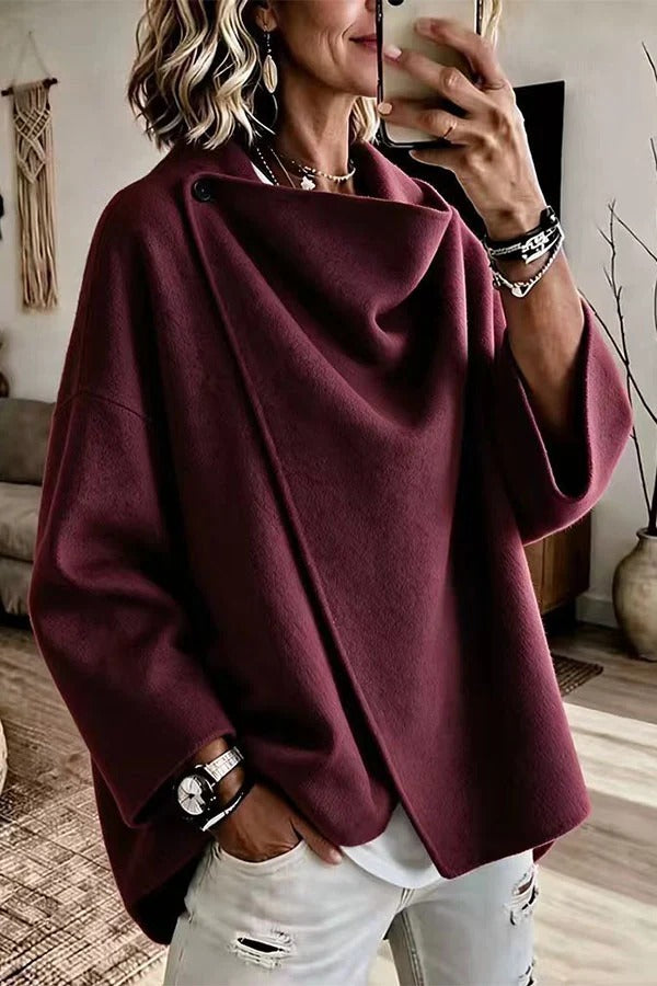 Casual Stylish Wool-blend Asymmetrical Lapel Long Sleeve Coat