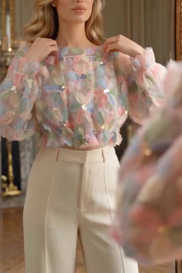 3D Floral Mesh Off Shoulder Blouse