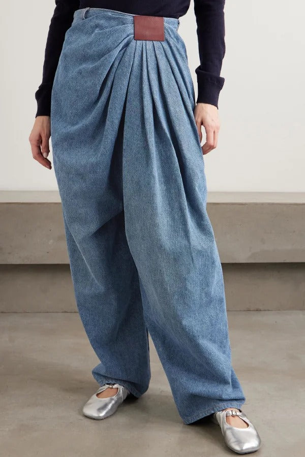 Stylish Pleated Casual Pocket Wide-leg Jeans