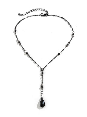 Gothic Black Teardrop Crystal Chest Chain Necklace