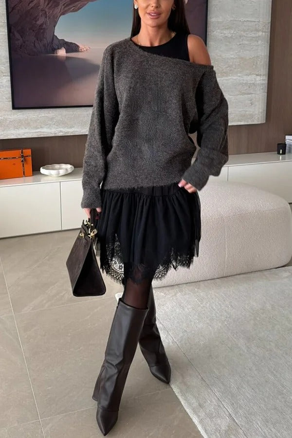 Upper East Chic Knit Wide Neck Long Sleeve Relaxed Sweater