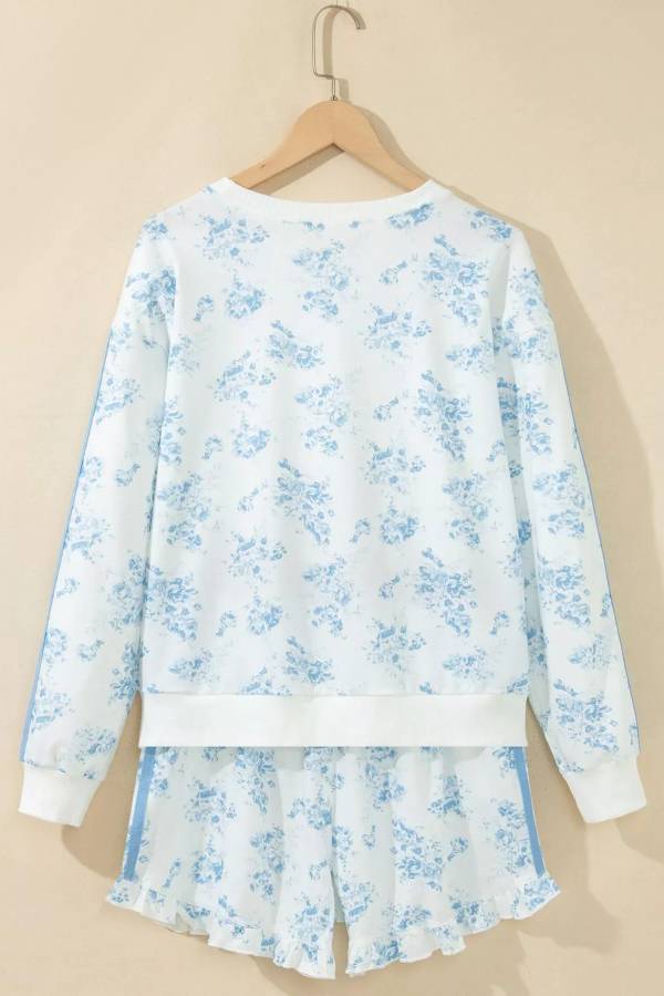 Floral Print Long Sleeve Sweatshirt and Shorts Set