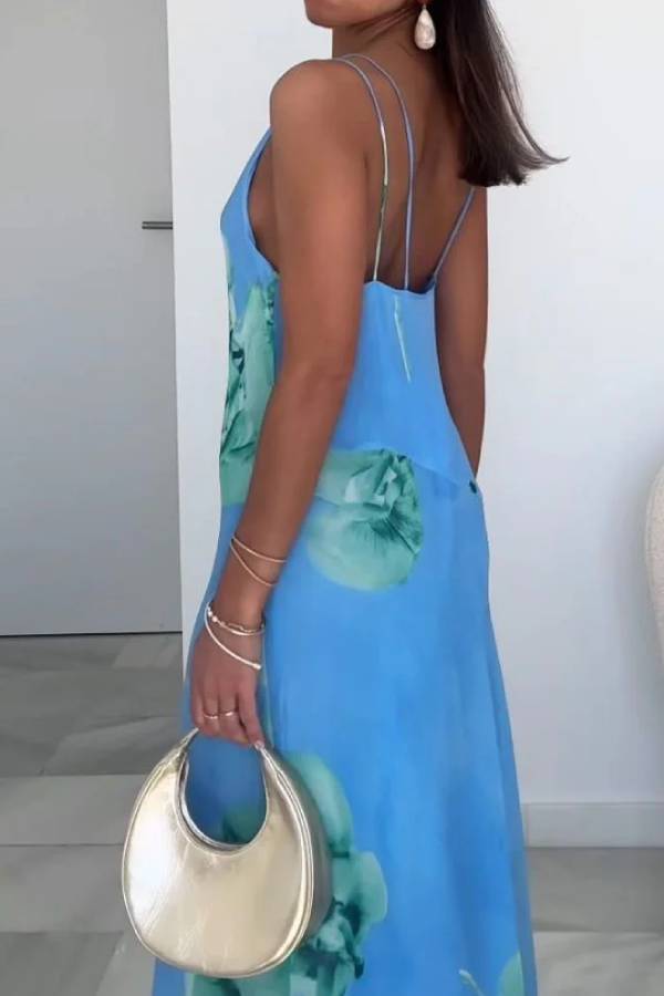 Elegant One-shoulder Printed Chiffon Dress