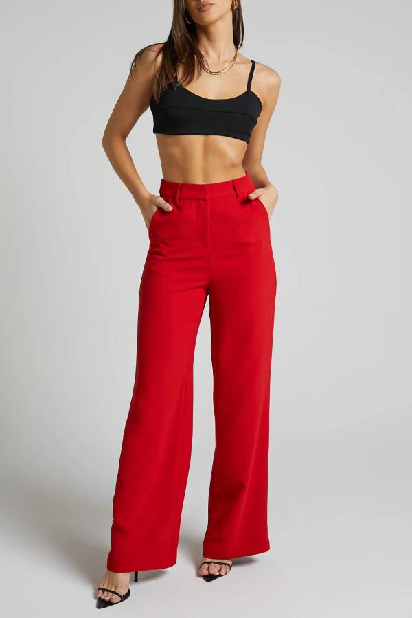 Red slimming wide-leg pants
