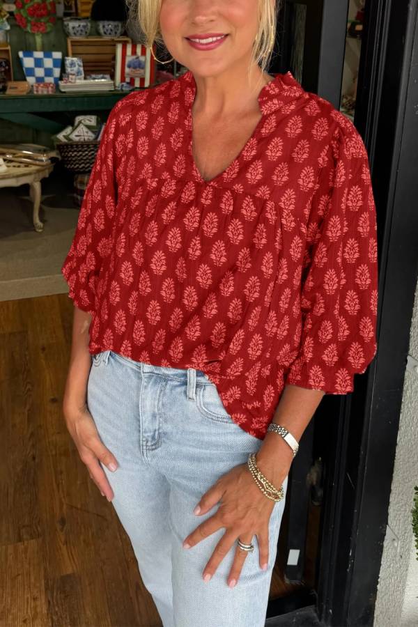 Women's V-neck Half-sleeve Printed Shirt Top
