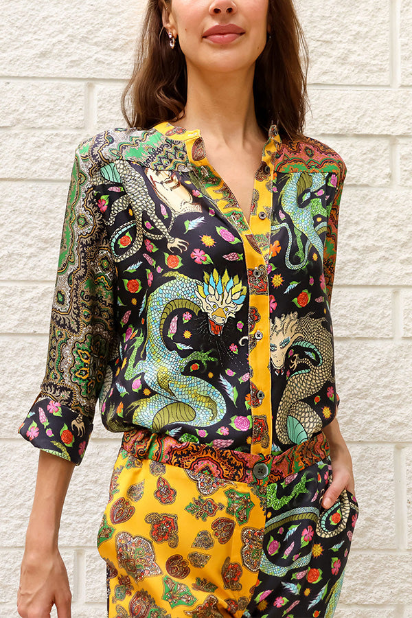 Dragon of My Eye Paisley Printed Patchwork Casual Blouse