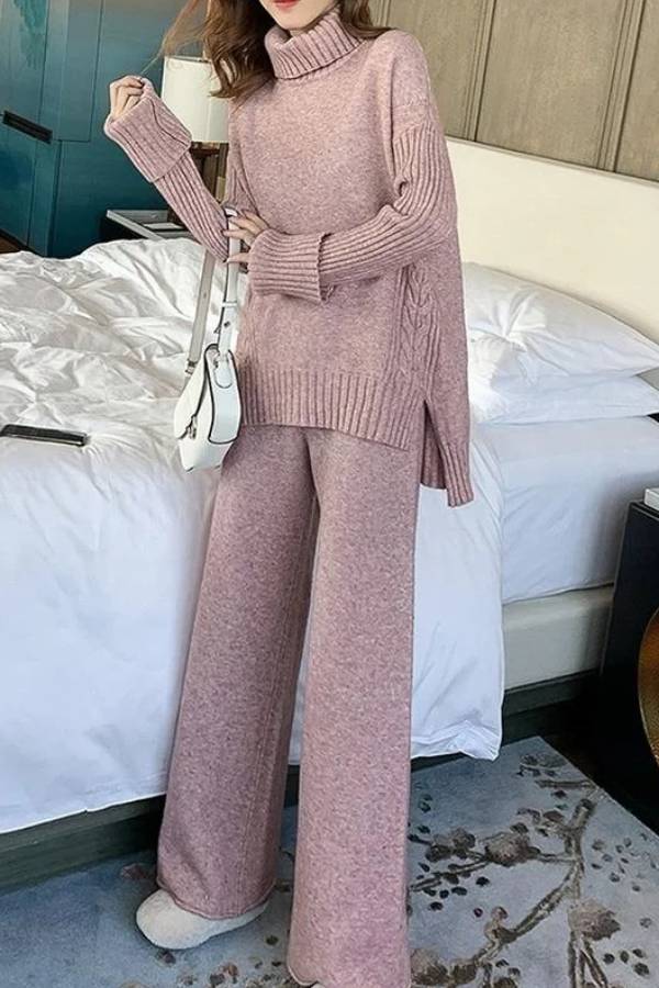 Turtleneck Size Split Sweater Suits