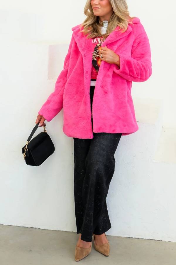 Beatrice Pink Faux Fur Long Sleeve Jacket
