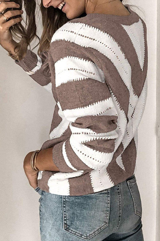 V Neck Stripe Color Block Loose Oversized Pullover Sweater
