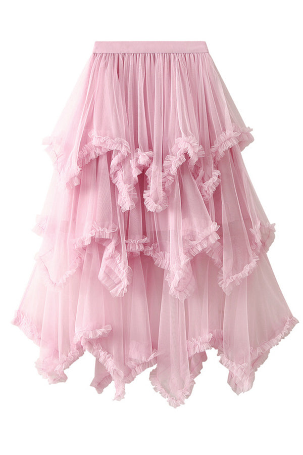 Cake skirt mid-length high waist big swing fluffy fairy gauze dress long skirt