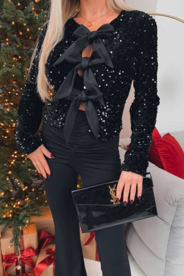 Sequin bow cutout crop top