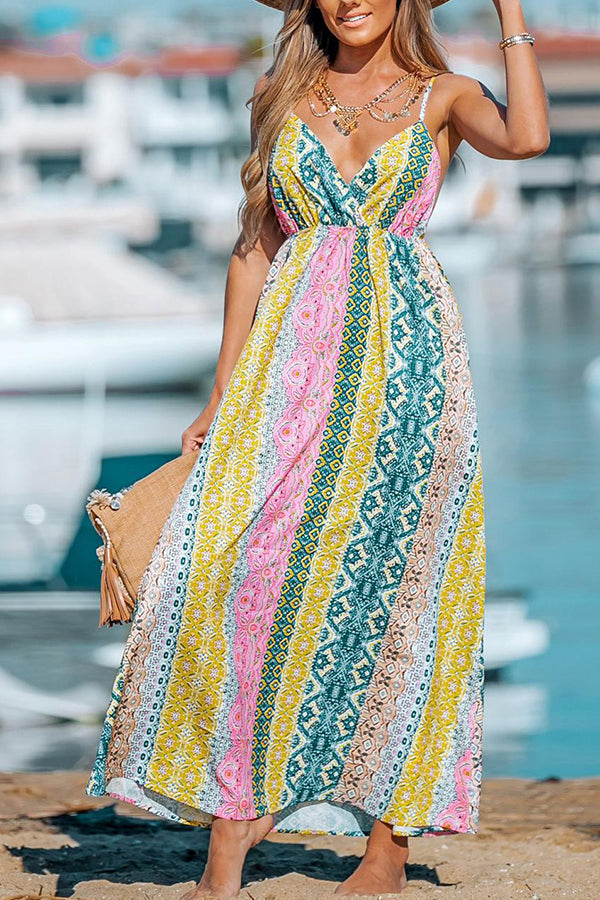 Stroll The Beach Colorblock Paisley Printed Cami Maxi Dress