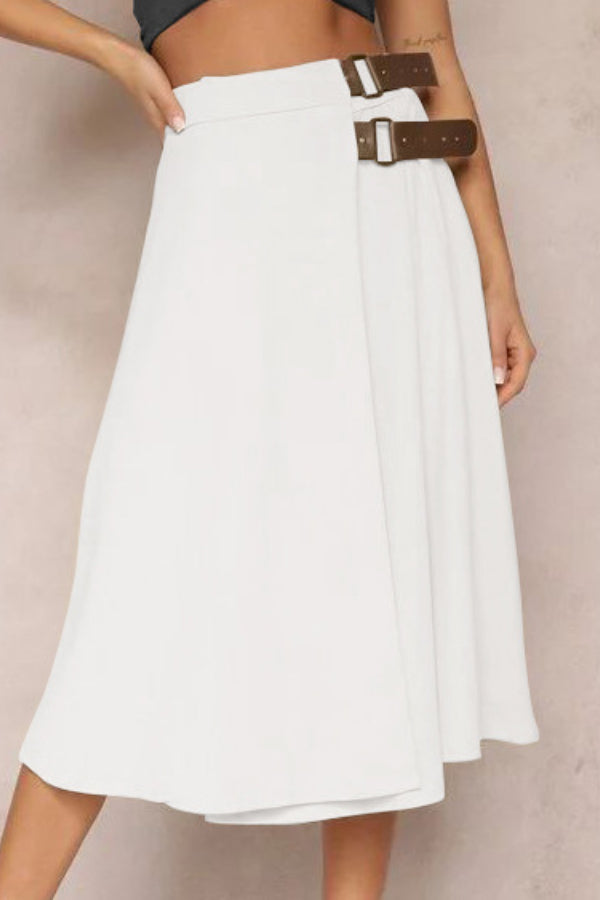 Leather Stitching Solid Color Fashionable Skirt, Elegant and Artistic Retro Skirt for Women