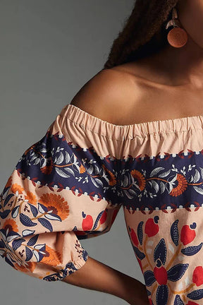 Island Lover Printed Off The Shoulder Pocketed Flowy Midi Dress