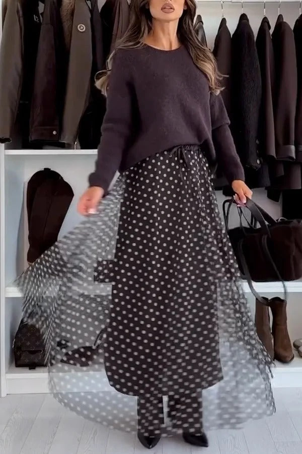 Timeless Treasures Tulle Polka Dot High Rise Elastic Waist Maxi Skirt