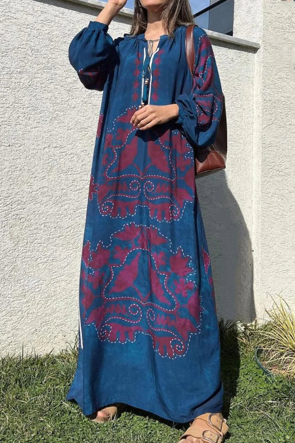 Ethnic Printed Long-sleeved Dress