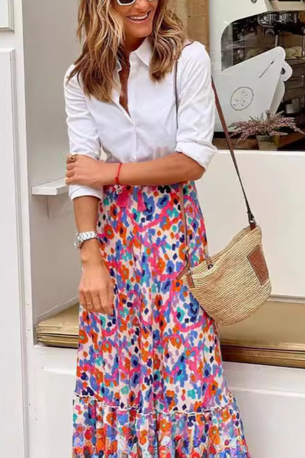 Printed Ruffled Hem Skirt